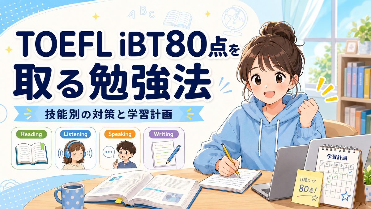 TOEFL iBT80点を取る勉強法｜技能別の対策と学習計画